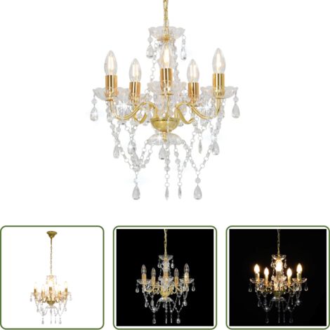 vidaXL Lampadario con cristallo -  Lampadario con Perline di Cristallo Dorato Tondo 5 E14