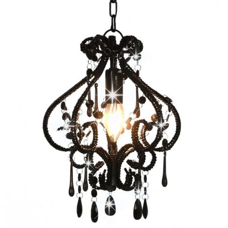vidaXL Lampadario con Perle Nero Rotondo E14