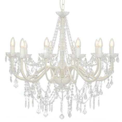 vidaXL Lampadario con Perline Bianco 12 Lampadine E14