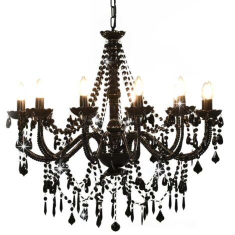 vidaXL Lampadario con Perline Nero 12 Lampadine E14