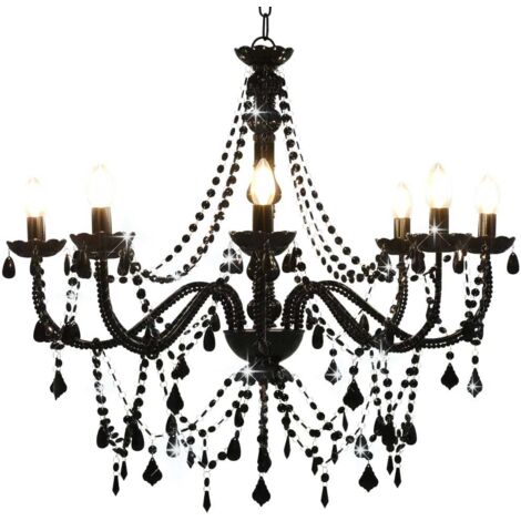 vidaXL Lampadario con Perline Nero 8 Lampadine E14