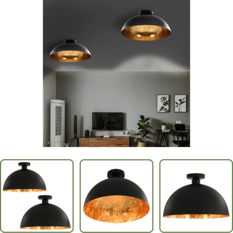 vidaXL Lampade a sospensione -  Lampadari 2 pz Nero e Oro Semi-Sferici E27
