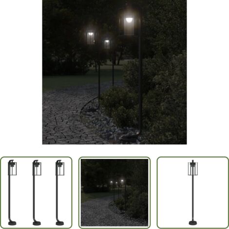vidaXL Lampade da giardino -  Lampade da Terra per Esterni 3 pz Nere 100 cm in Acciaio Inox