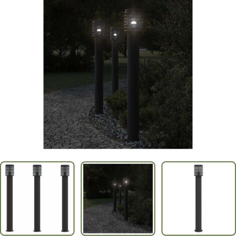 vidaXL Lampade da giardino -  Lampade da Terra per Esterni 3 pz Nere 110 cm in Acciaio Inox