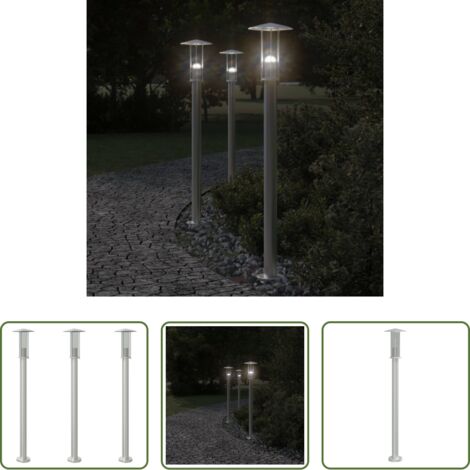 vidaXL Lampade da patio -  Lampade da Terra per Esterni 3 pz Argento 100cm in Acciaio Inox
