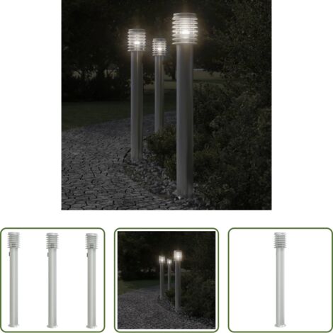vidaXL Lampade da terra -  Lampade da Terra Esterni con Presa 3 pz Argento 110 cm Acciaio