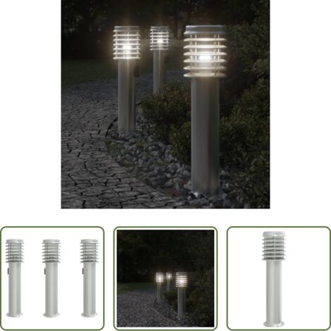 vidaXL Lampade da terra -  Lampade da Terra Esterni con Presa 3 pz Argento 60 cm Acciaio