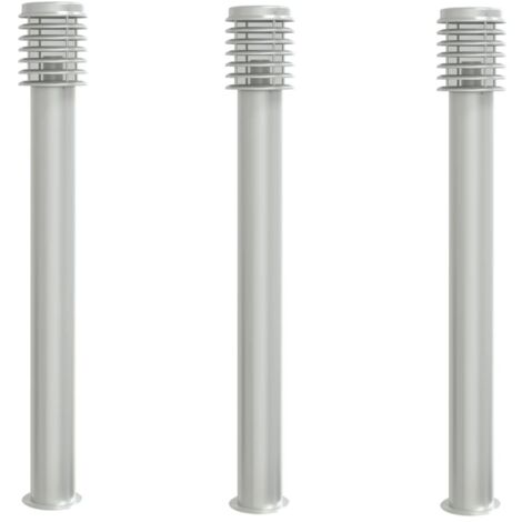 vidaXL Lampade da Terra per Esterni 3 pz Argento 110cm in Acciaio Inox