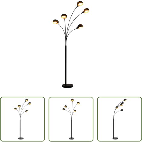 vidaXL Lámpara ajustable -  Lámpara de pie negro y dorado 5 x E14 200 cm