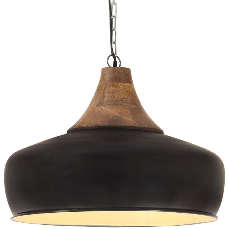 

vidaXL Lámpara colgante industrial hierro negro y madera 35 cm E27 - Negro