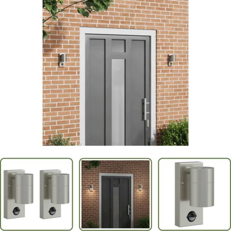 vidaXL Lámpara de acero inoxidable -  Luz de pared exterior 2 pcs Plateado 6,5 x 10,5 x 16 cm