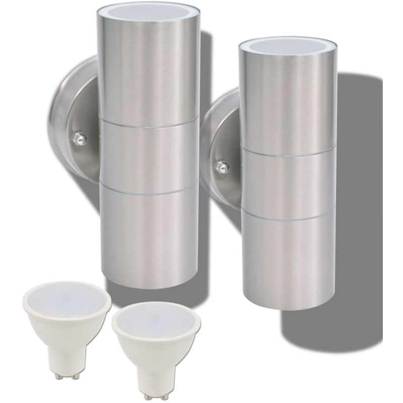 

vidaXL 2x Lámparas de Pared Exterior Foco LED Acero Luz Descendente/Luz Ascendente-Descendente - Plateado