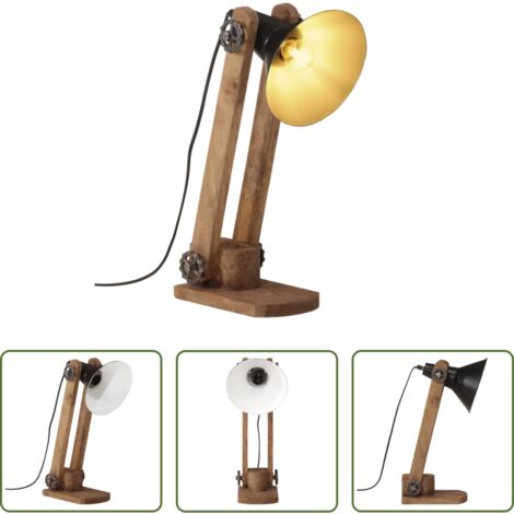 vidaXL Lámpara de madera - Lámpara de escritorio negra 25 W E27 23x13x52 cm