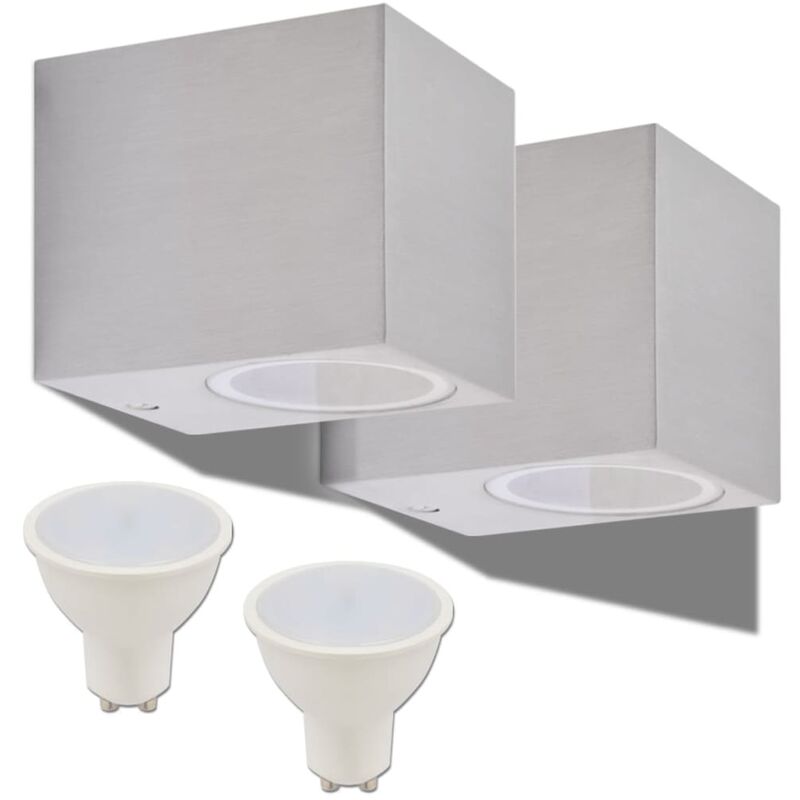 

vidaXL 2x Lámparas de Pared de Jardín Aluminio LED Descendente Cuadrada - Plateado