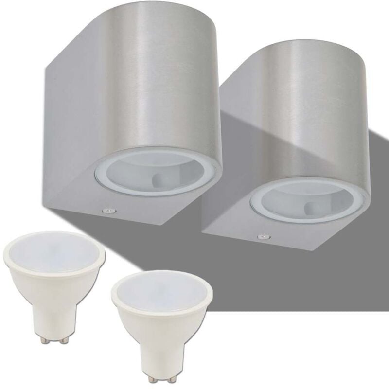 

vidaXL 2x Lámparas de Pared de Jardín Aluminio LED Descendente Redonda - Plateado