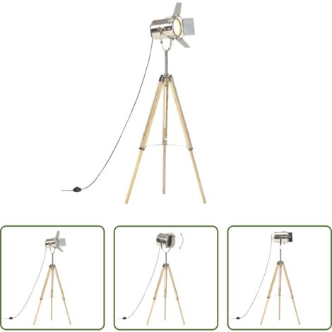 vidaXL Lámpara de pie -  Lámpara de suelo con trípode madera maciza de mango 140 cm