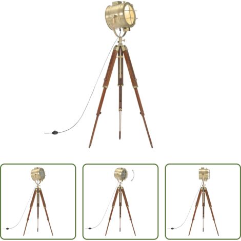 vidaXL Lámpara de pie -  Lámpara de suelo con trípode madera maciza de mango 165 cm