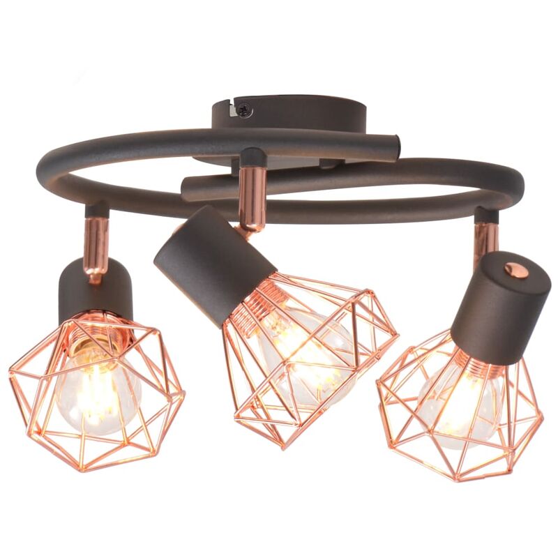 

vidaXL Lámpara de techo con 3 focos E14 negra y cobre - Negro
