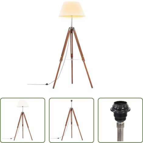 vidaXL Lámpara retro -  Lámpara de trípode madera maciza de teca marrón y blanco 141 cm