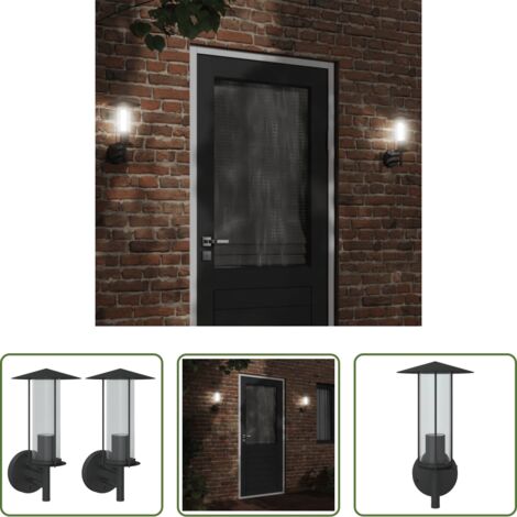 vidaXL Lámparas de jardín -  Apliques de exterior 2 unidades acero inoxidable negro