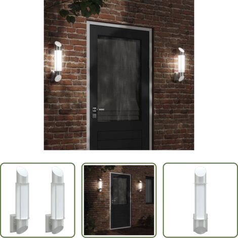 vidaXL Lámparas de jardín -  Apliques de exterior 2 unidades acero inoxidable plateado