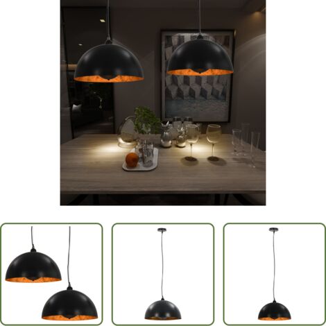 vidaXL Lámparas de techo doradas -  Lámparas de techo 2 uds semiesféricas negro y dorado 40 cm E27
