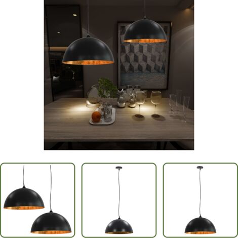 vidaXL Lámparas de techo doradas -  Lámparas de techo 2 uds semiesféricas negro y dorado 50 cm E27