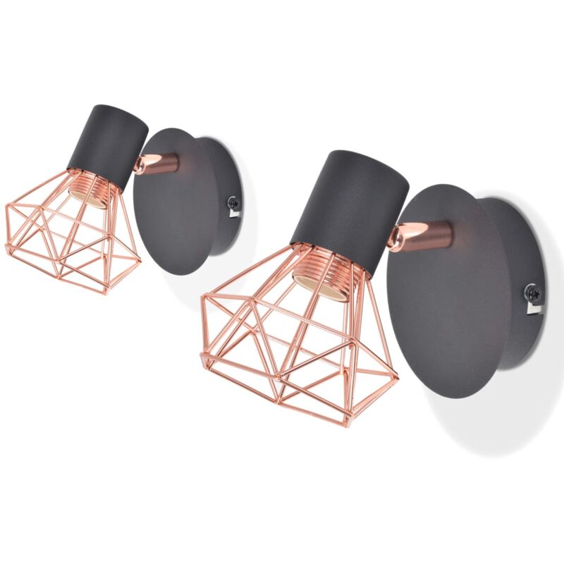 Lampe murale 2 pcs E14 Noir et Cuivre Vidaxl