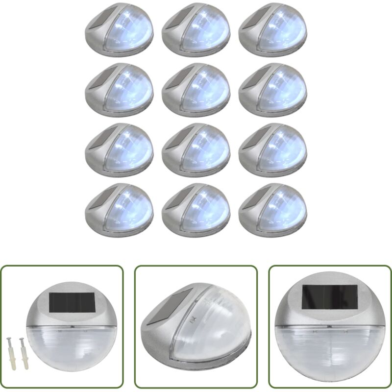Éclairage solaire extérieur - Lampe solaire murale à LED d'extérieur 12 pcs Rond Argenté