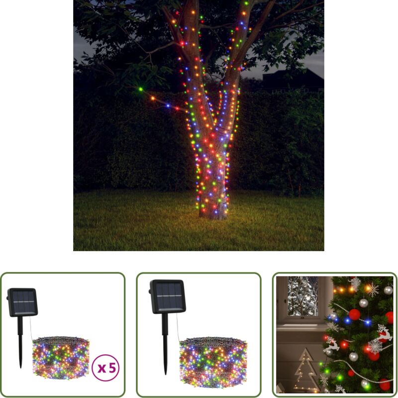 Éclairage décoratif - Lampes solaires 5 pcs 5x200 LED Multicolore Intérieur Extérieur Éclairage décoratif - Lampes solaires 5 pcs 5x200 LED Multicolore Intérieur Extérieur