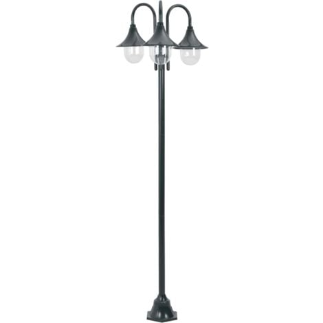 vidaXL Lampione da Giardino E27 220 cm Alluminio 3 Lampade Verde Scuro