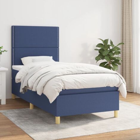 vidaXL Lattenrahmen mit Matratze Blau 90x190 cm Stoff