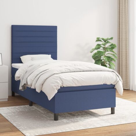 vidaXL Lattenrost-Bett mit Matratze Blau 90x200 cm Stoff