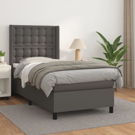 vidaXL Lattenrost-Bett mit Matratze Grau 90x200 cm Kunstleder