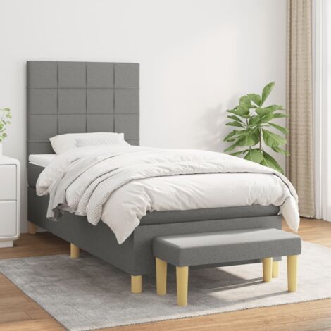 vidaXL Lattenrost-Bett mit Matratze Grau 90x200 cm Stoff