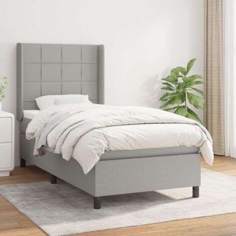 vidaXL Lattenrost-Bettrahmen mit Matratze Hellgrau 100x200cm Stoff