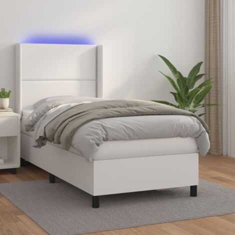 vidaXL Lattenrost mit Matratze LED Weiß 100x200 cm Kunstleder