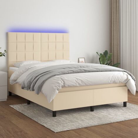 vidaXL Lattenrost mit Matratze und LED Creme 140x190cm Stoff