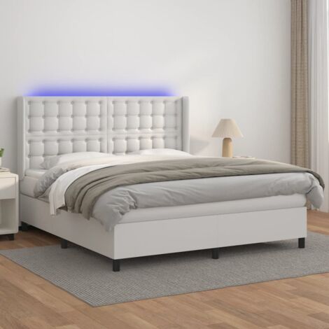 vidaXL Lattenrost mit Matratze und LED Weiß 180x200 cm Kunstleder