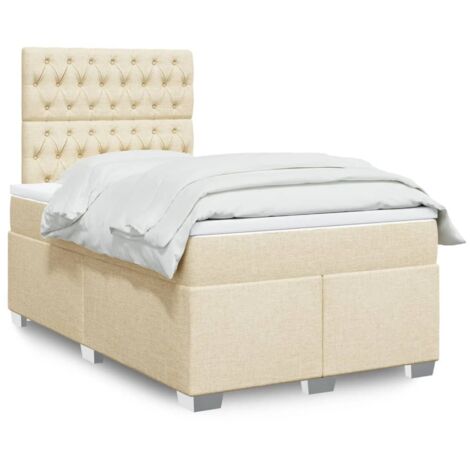 vidaXL Lattenrostbett mit Bettmatratze Creme 120x190 cm Stoff