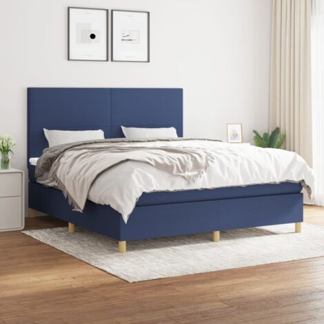 vidaXL Lattenrostbett mit Matratze Blau 180x200 cm Stoff