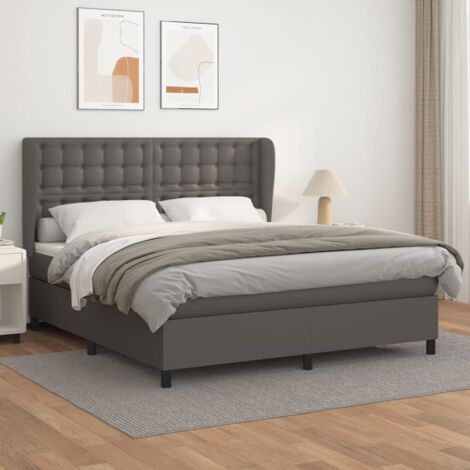 vidaXL Lattenrostbett mit Matratze Grau 160x200 cm Kunstleder