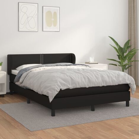 vidaXL Lattenrostbett mit Matratze Schwarz 140x190 cm Kunstleder