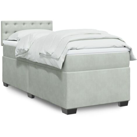 vidaXL Lattenrostbett und Matratze Grau 90x200 cm Velours