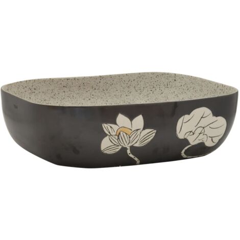 vidaXL Lavabo Appoggio Grigio Nero Rettangolare 48x37,5x13,5 Ceramica
