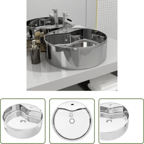 vidaXL Lavabo argento -  Lavandino con Troppopieno 46,5x15,5 cm in Ceramica Argento