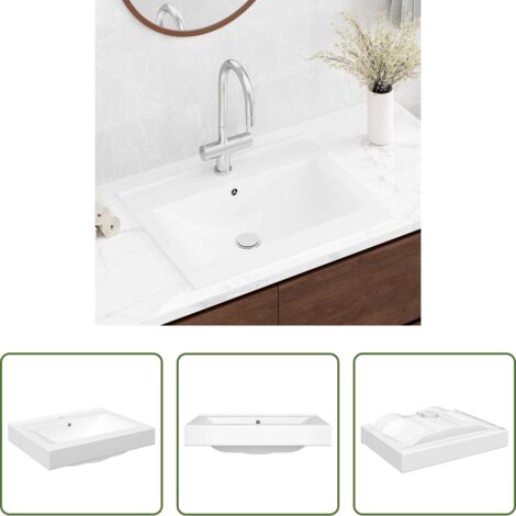 vidaXL Lavabo blanco -  Lavabo de cerámica rectangular con orificio de grifo 60x46 cm