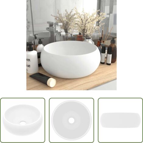 vidaXL Lavabo blanco mate -  Lavabo de lujo redondo cerámica blanco mate 40x15 cm