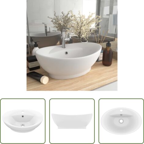 vidaXL Lavabo blanco mate -  Lavabo lujoso con rebosadero  cerámica blanco mate 58,5x39 cm