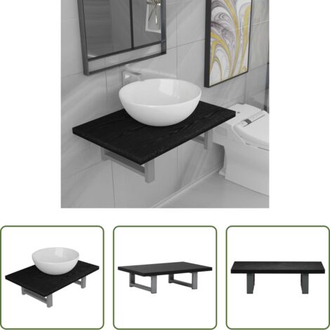 vidaXL Lavabo cerámico -  Conjunto de muebles de baño 2 piezas cerámica negro